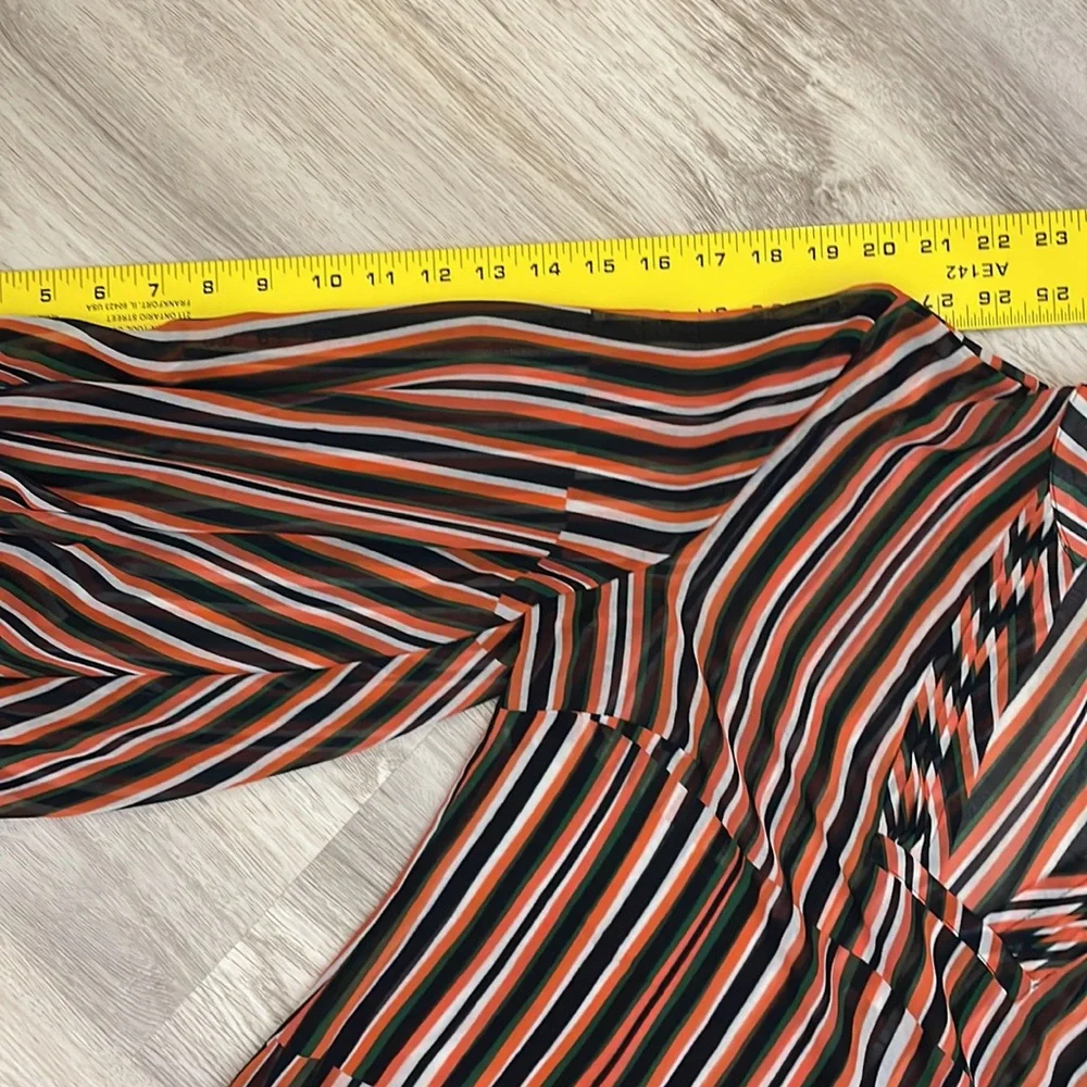 Cabi Orange, Blue, Green & White Striped Sheer V-Neck Blouse Small - Picture 11 of 13